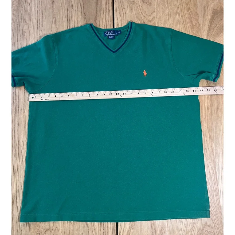 Polo Ralph Lauren Y2K 90s V-Neck T-Shirt XL Green Short Sleeve Preppy Classic